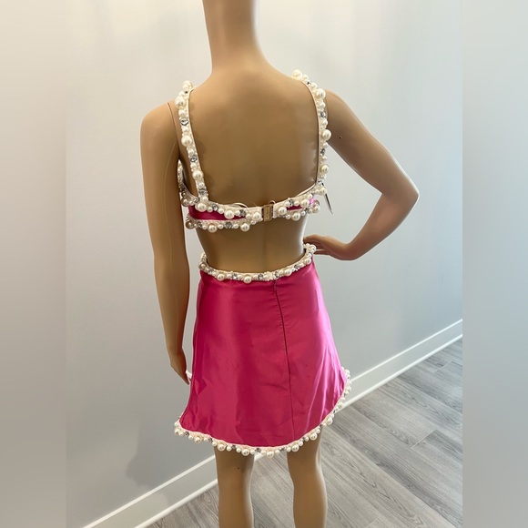 PatBO Hand-Beaded Pink Satin Minidress. Size 2 NWT - Picture 4 of 16